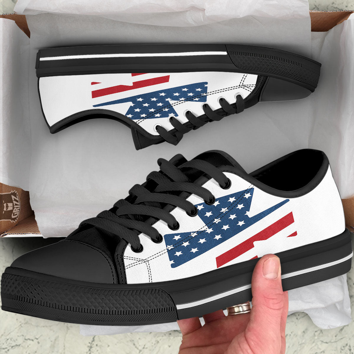 American Flag Christian Cross Print Black Low Top Shoes-grizzshop