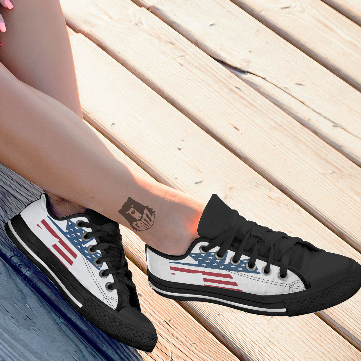 American Flag Christian Cross Print Black Low Top Shoes-grizzshop