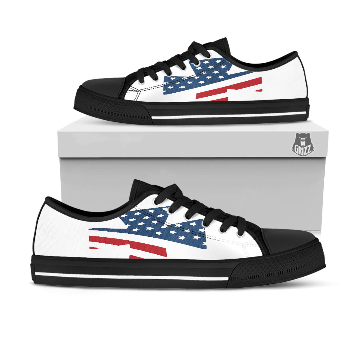 American Flag Christian Cross Print Black Low Top Shoes-grizzshop