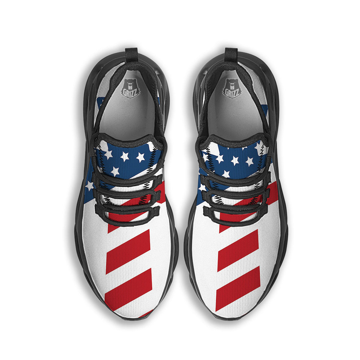 American Flag Christian Cross Print Black Running Shoes-grizzshop