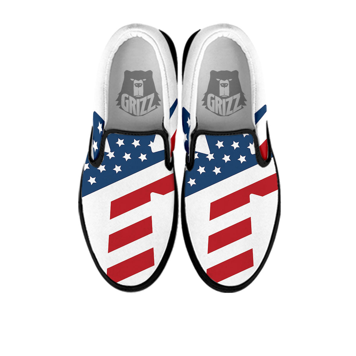 American Flag Christian Cross Print Black Slip On Shoes-grizzshop