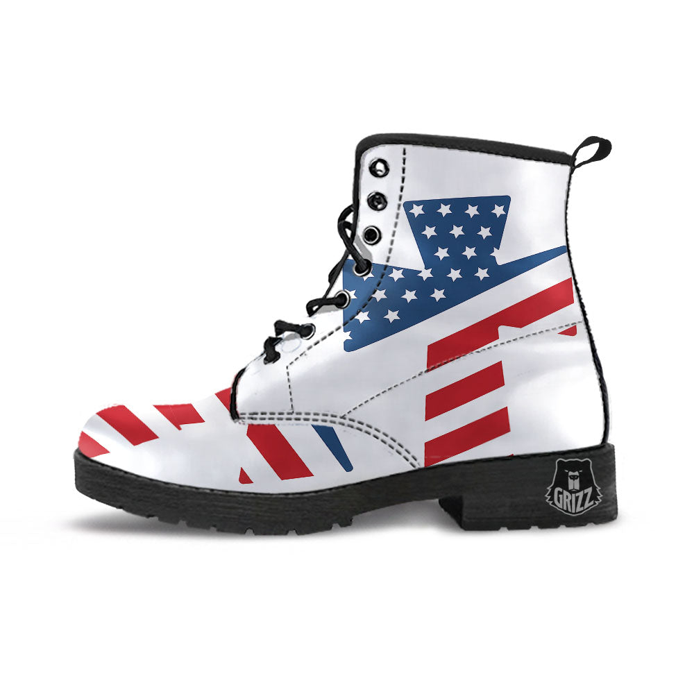 American Flag Christian Cross Print Leather Boots-grizzshop
