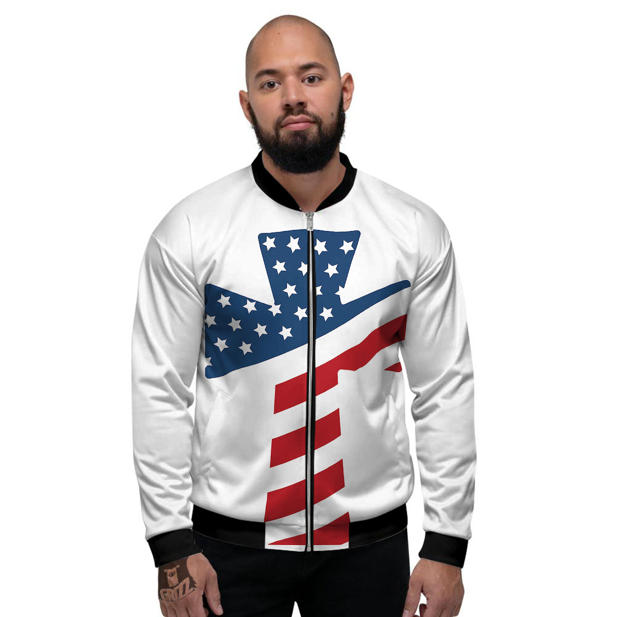 American Flag Christian Cross Print Men's Bomber Jacket-grizzshop