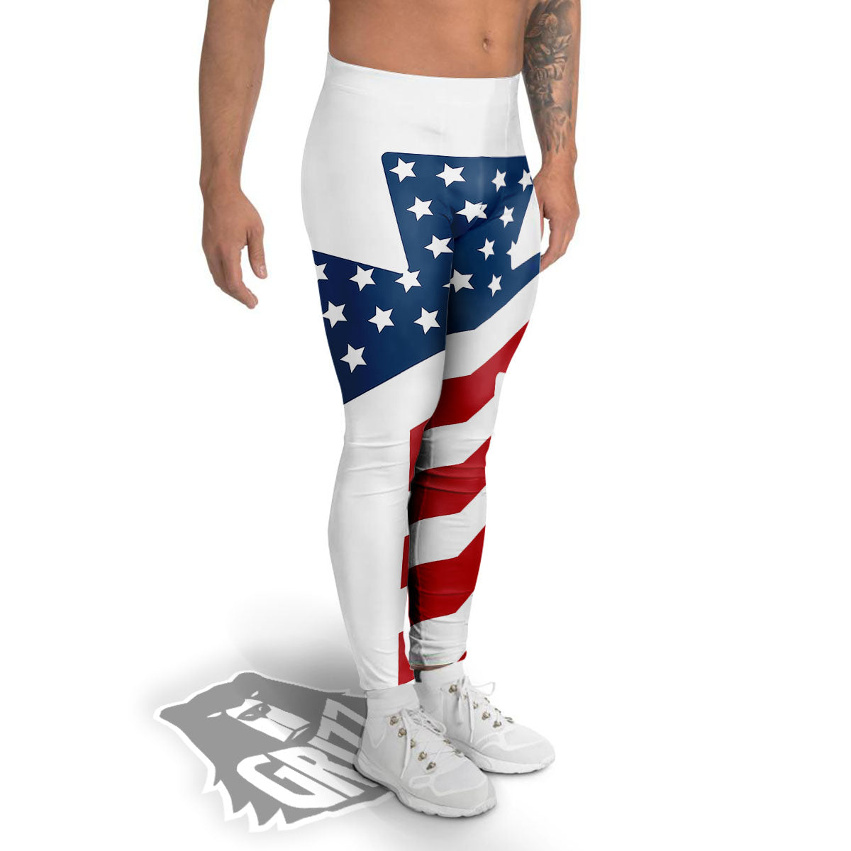 American Flag Christian Cross Print Men's Leggings-grizzshop