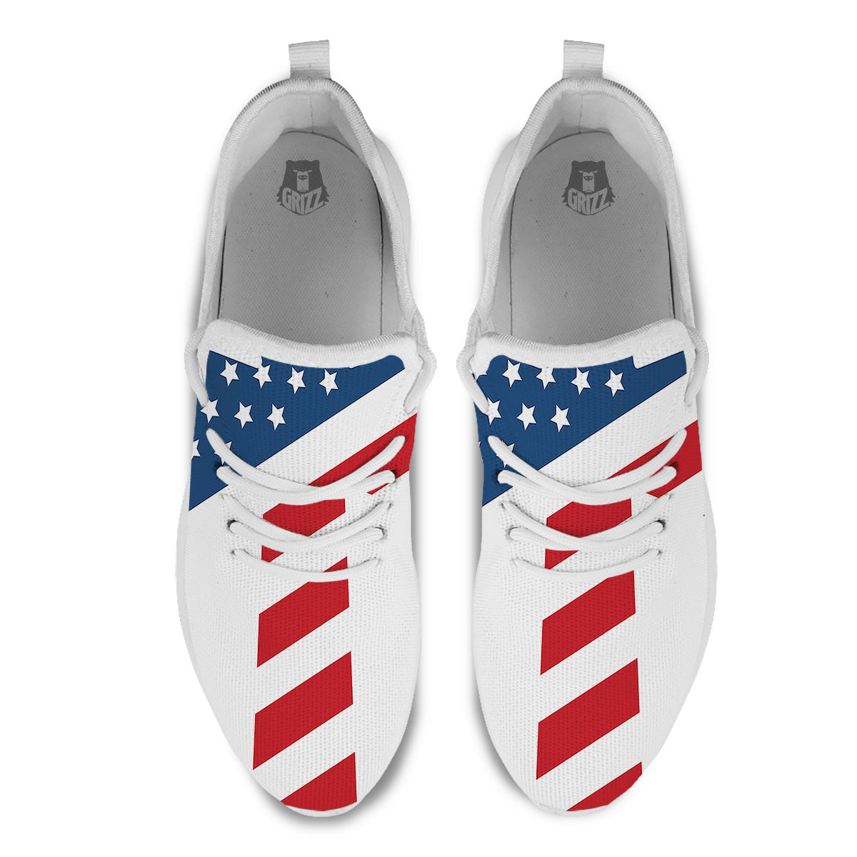 American Flag Christian Cross Print White Athletic Shoes-grizzshop