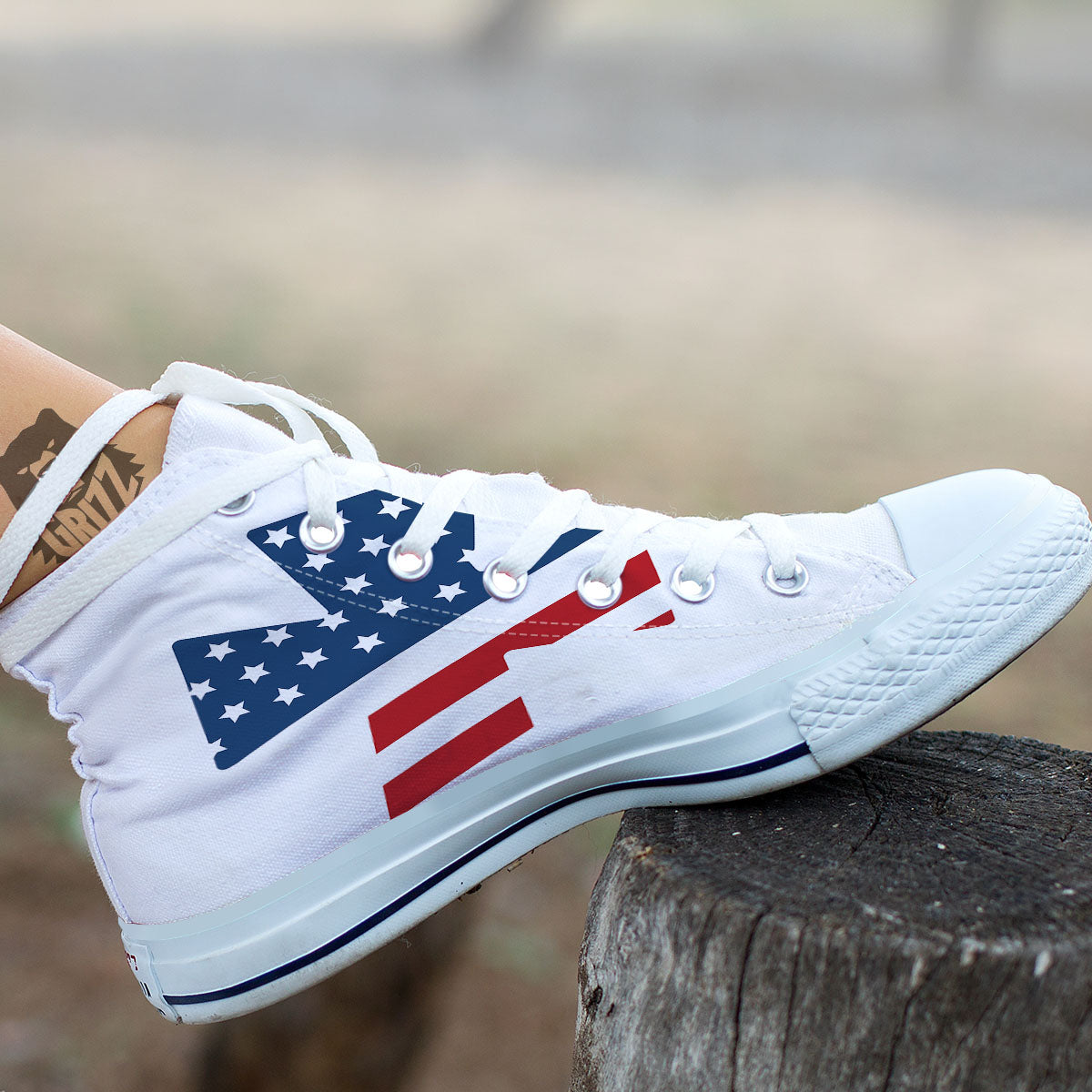 American Flag Christian Cross Print White High Top Shoes-grizzshop