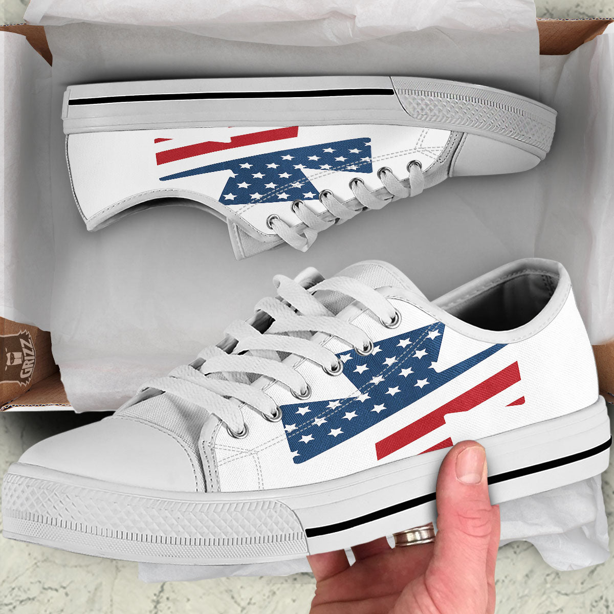 American Flag Christian Cross Print White Low Top Shoes-grizzshop