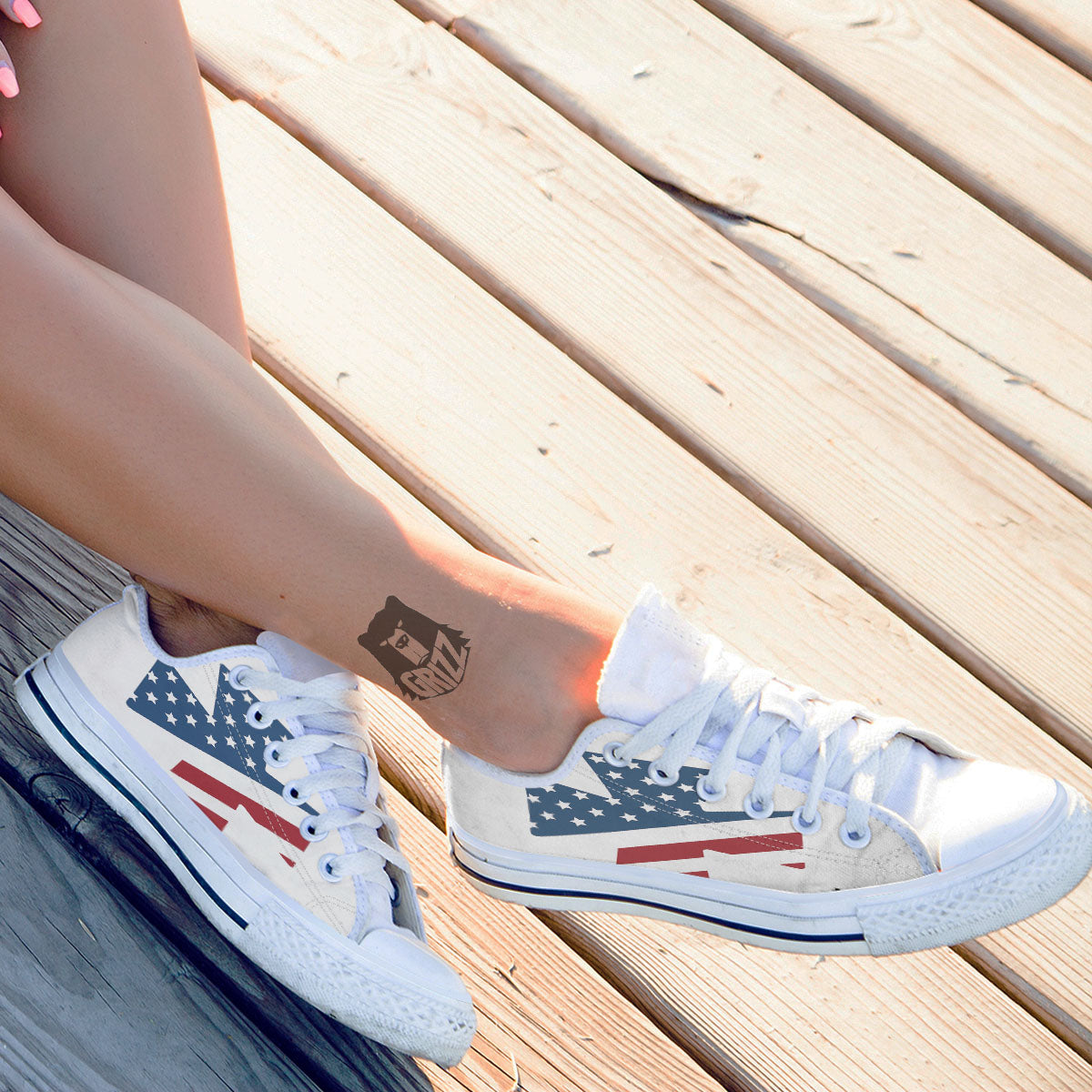 American Flag Christian Cross Print White Low Top Shoes-grizzshop