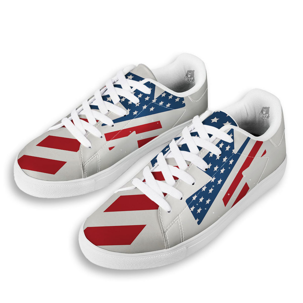 American Flag Christian Cross Print White Low Top Sneakers-grizzshop