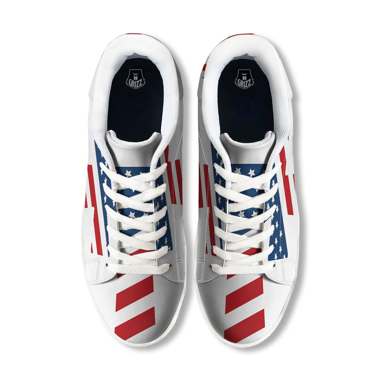 American Flag Christian Cross Print White Low Top Sneakers-grizzshop
