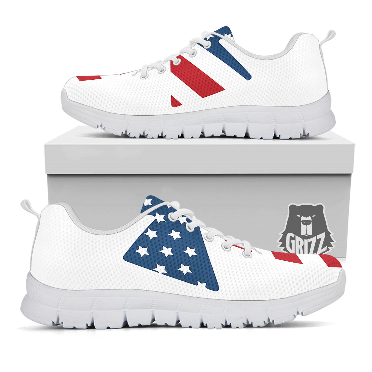 American Flag Christian Cross Print White Sneaker-grizzshop