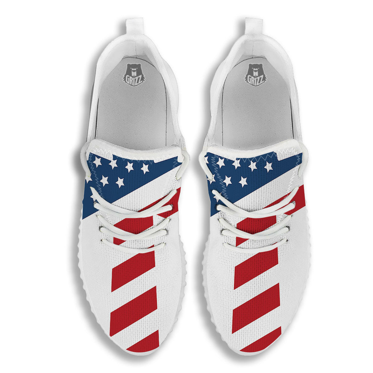 American Flag Christian Cross Print White Walking Shoes-grizzshop