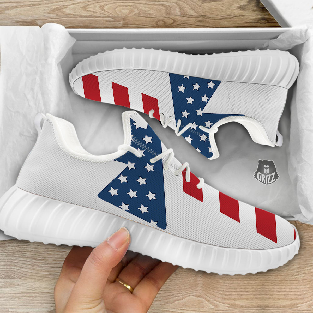 American Flag Christian Cross Print White Walking Shoes-grizzshop