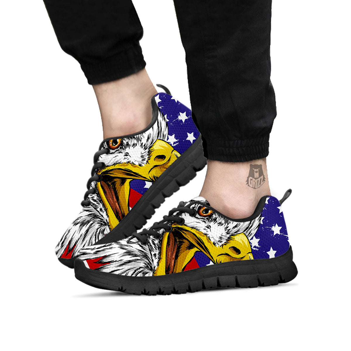 American Flag Eagle Print Black Sneaker-grizzshop