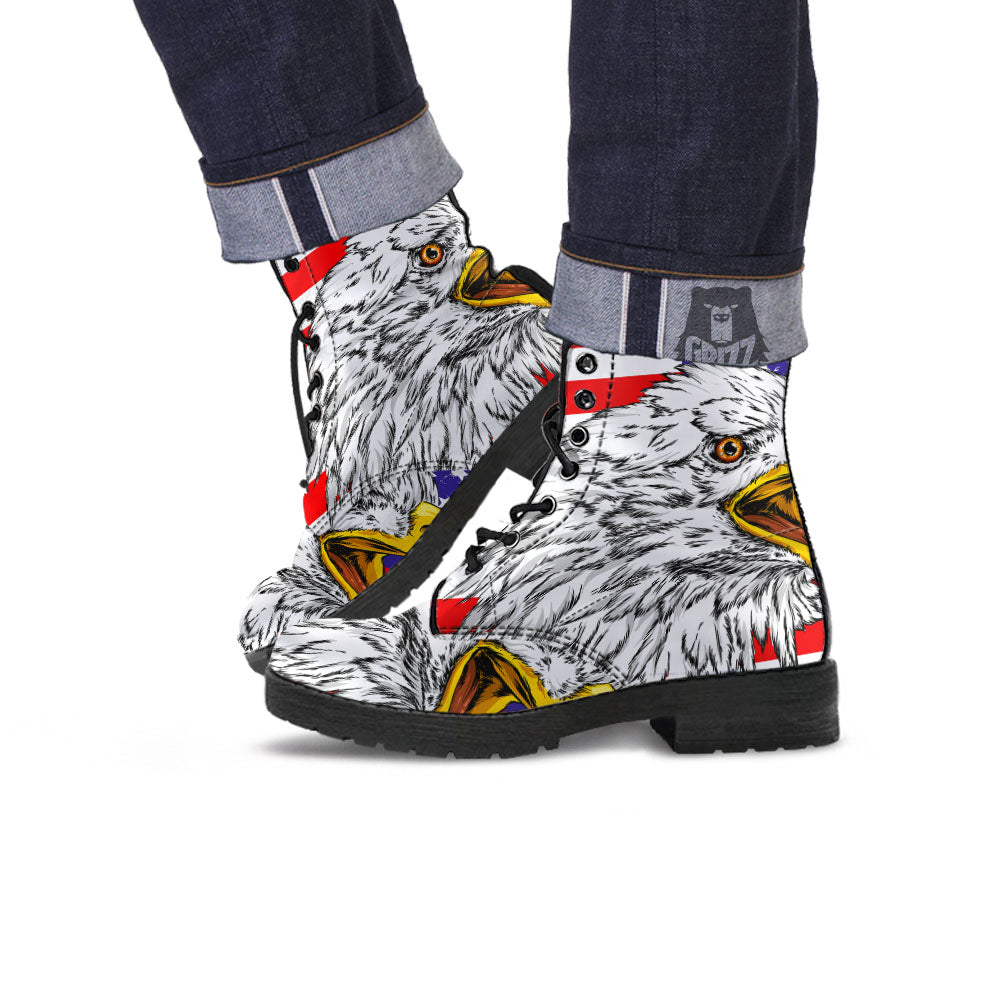 American Flag Eagle Print Leather Boots-grizzshop