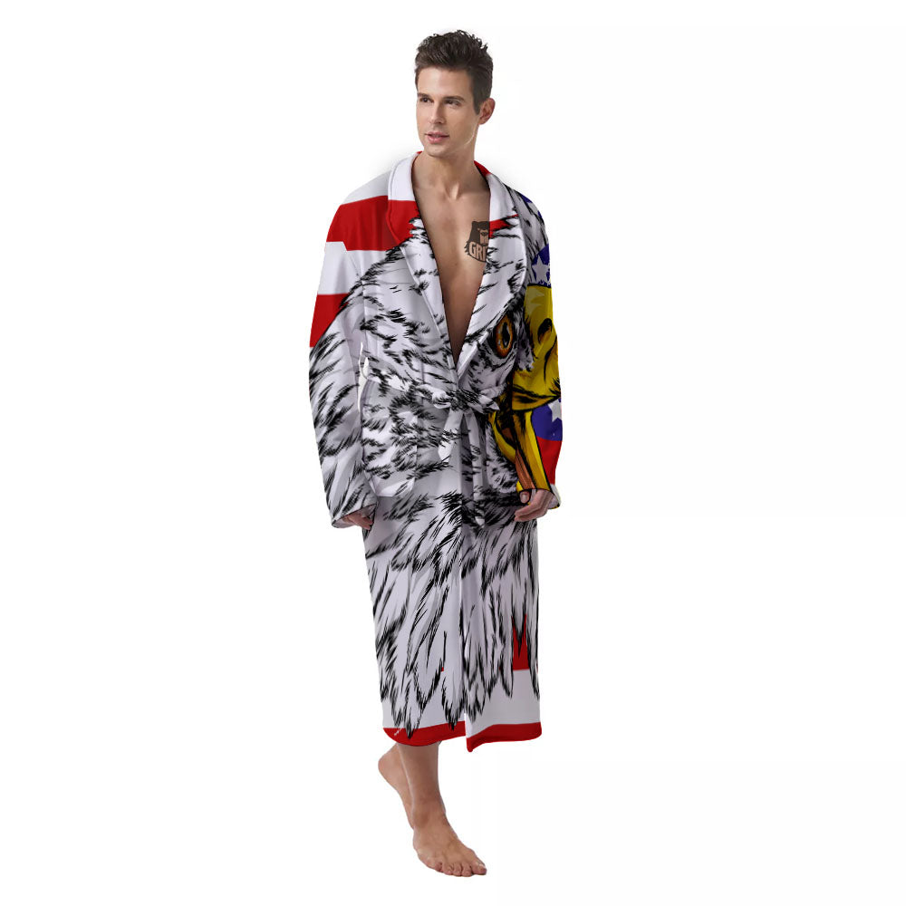 American Flag Eagle Print Men's Robe-grizzshop
