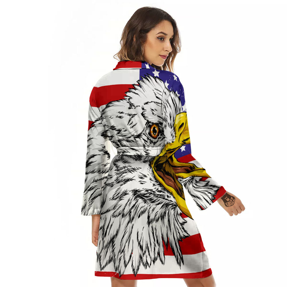 American Flag Eagle Print Women's Robe-grizzshop