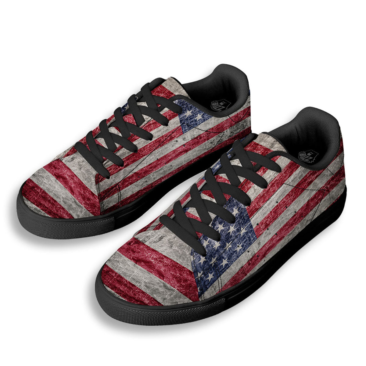 American Flag Grunge Print Black Low Top Sneakers-grizzshop
