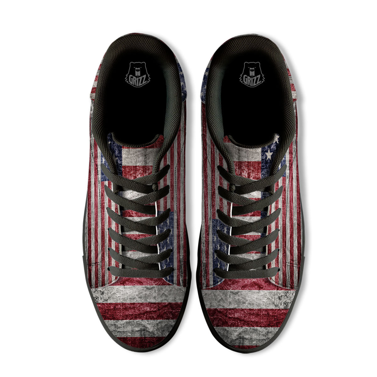 American Flag Grunge Print Black Low Top Sneakers-grizzshop