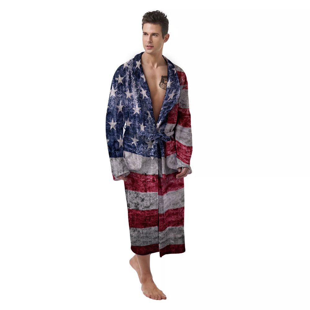 American Flag Grunge Print Men's Robe-grizzshop