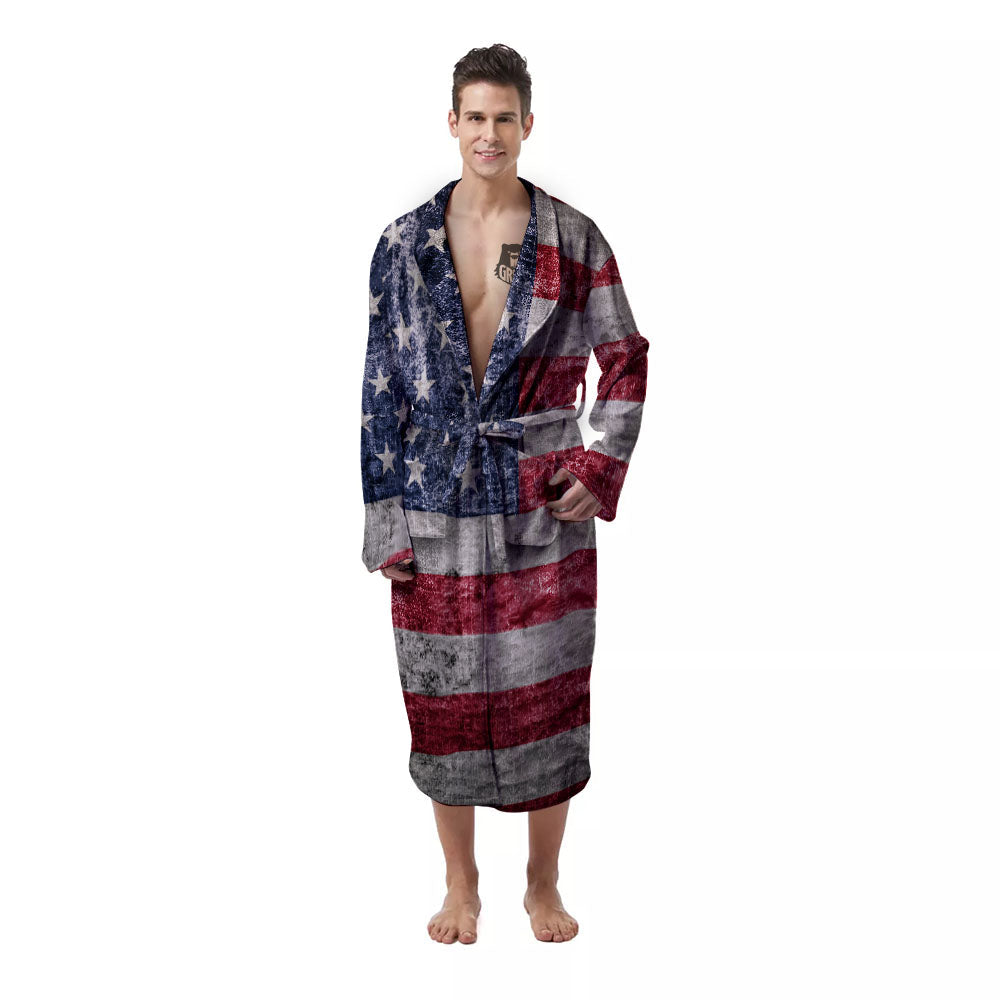 American Flag Grunge Print Men's Robe-grizzshop