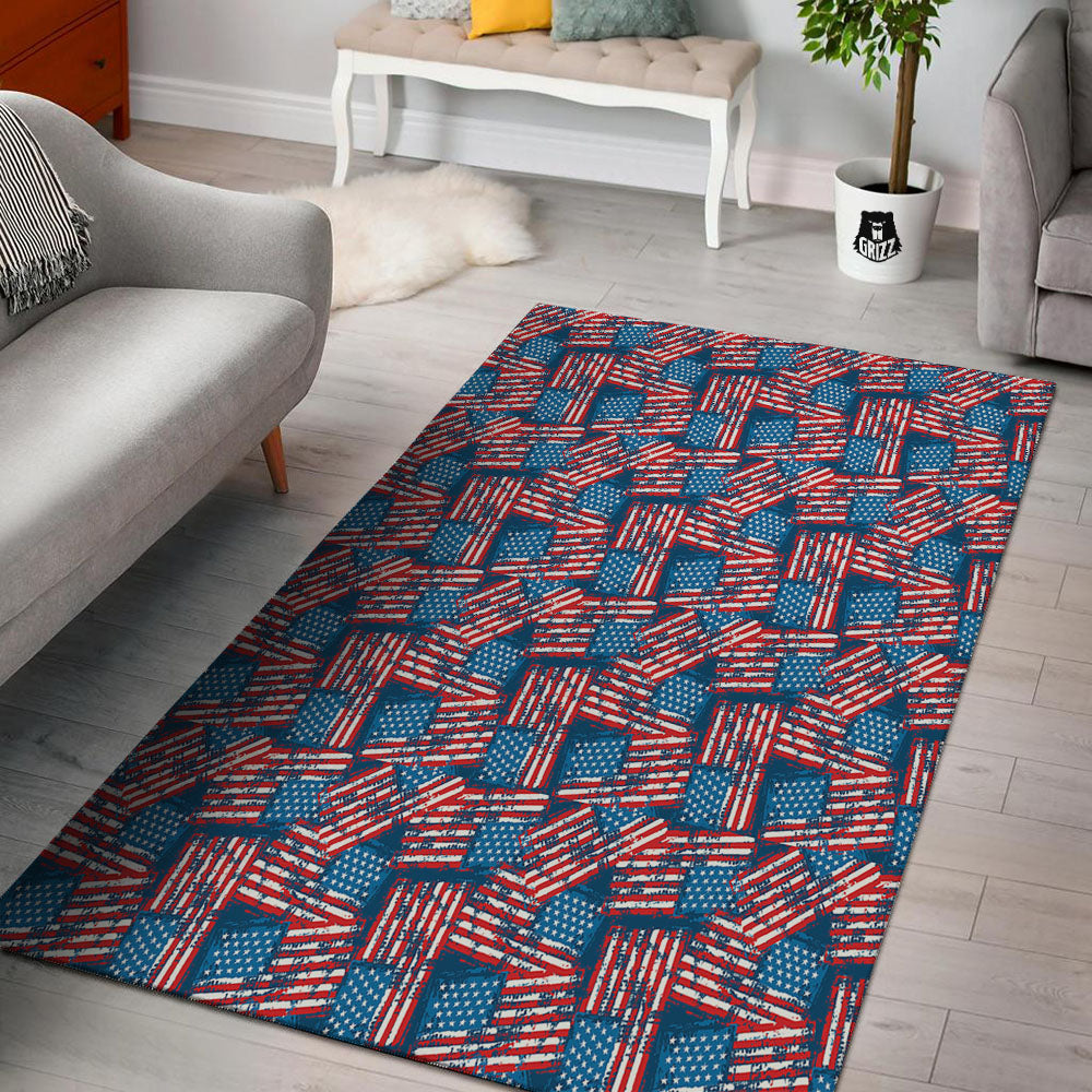 American Flag Grunge Print Pattern Floor Mat-grizzshop