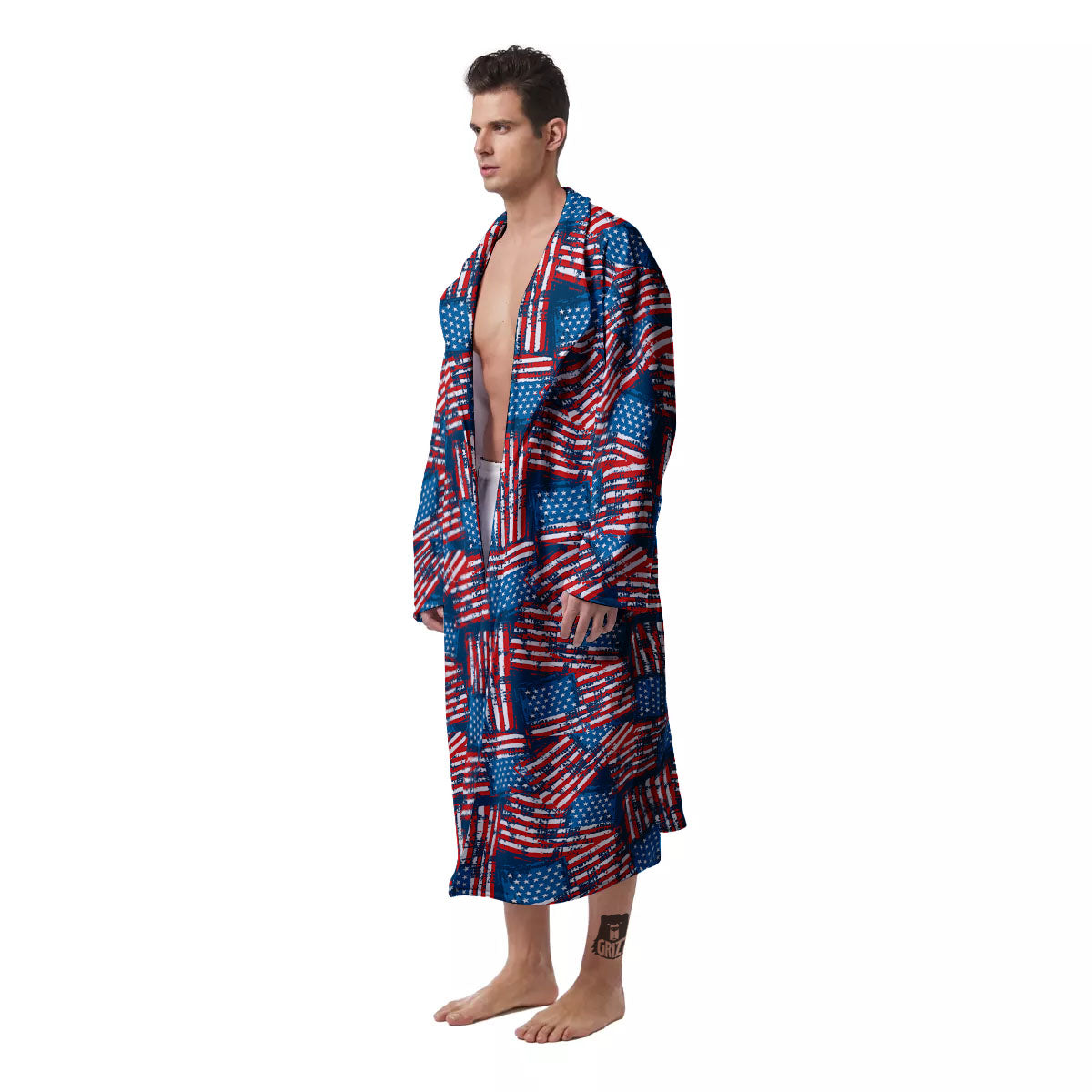 American Flag Grunge Print Pattern Men's Robe-grizzshop