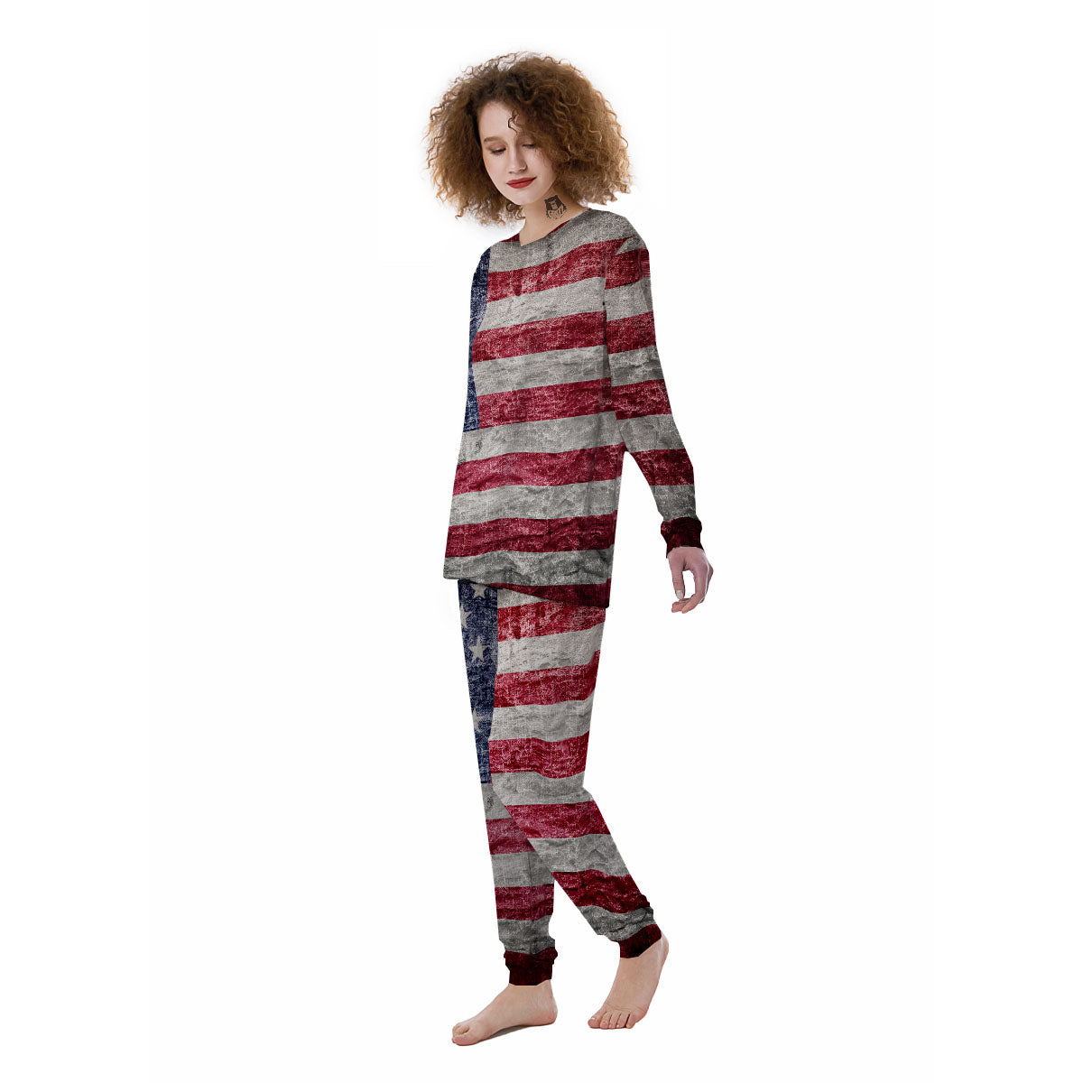 American Flag Grunge Print Women's Pajamas-grizzshop