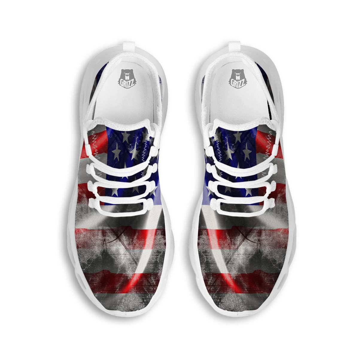 American Flag Grunge Ripped Paper Print White Running Shoes-grizzshop