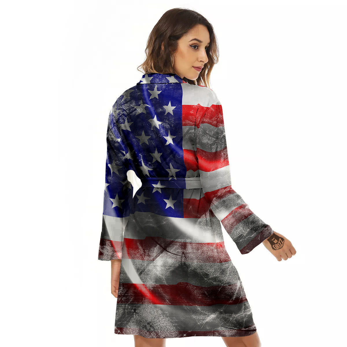 American Flag Grunge Ripped Paper Print Women's Robe-grizzshop