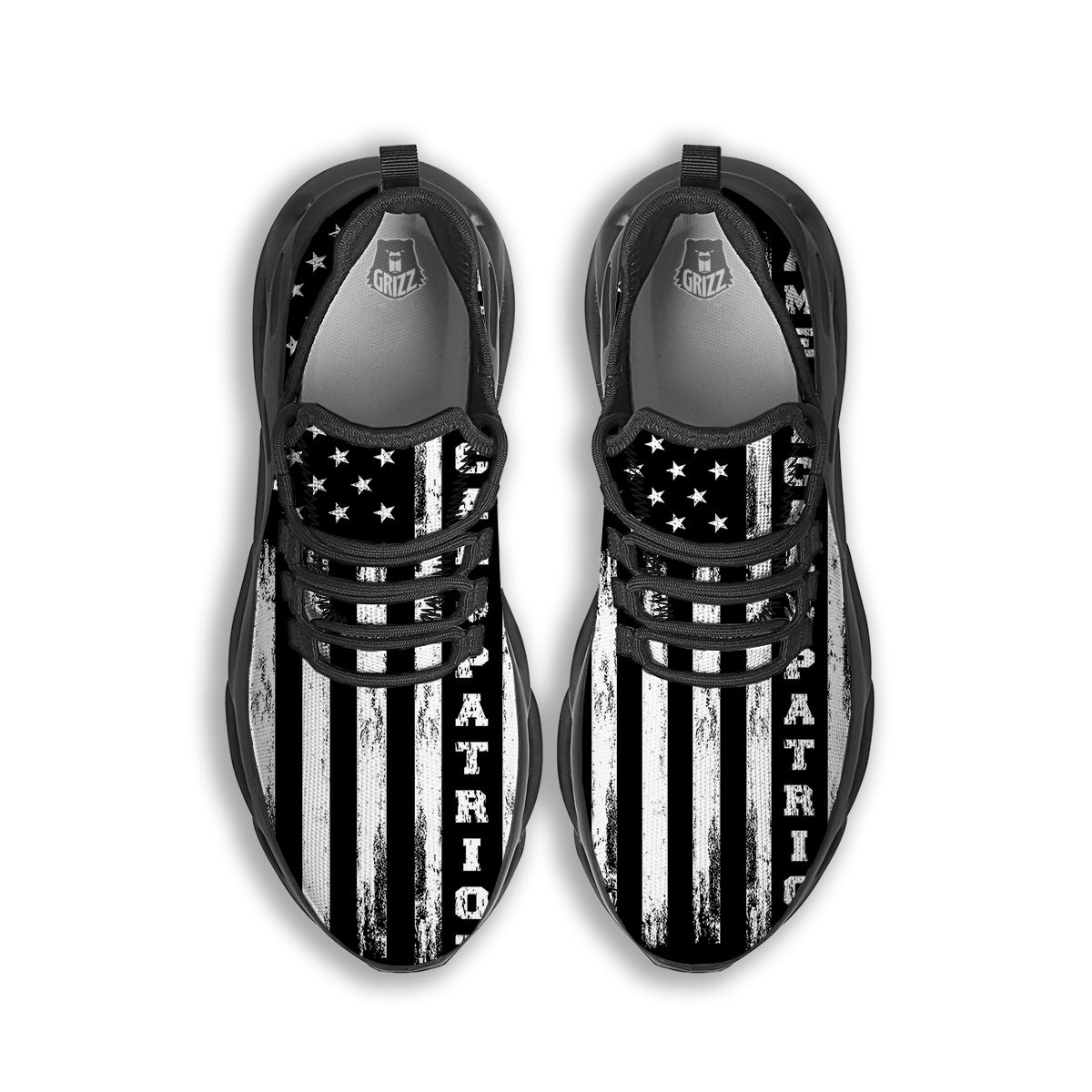 American Flag Grunge White And Black Print Black Running Shoes-grizzshop