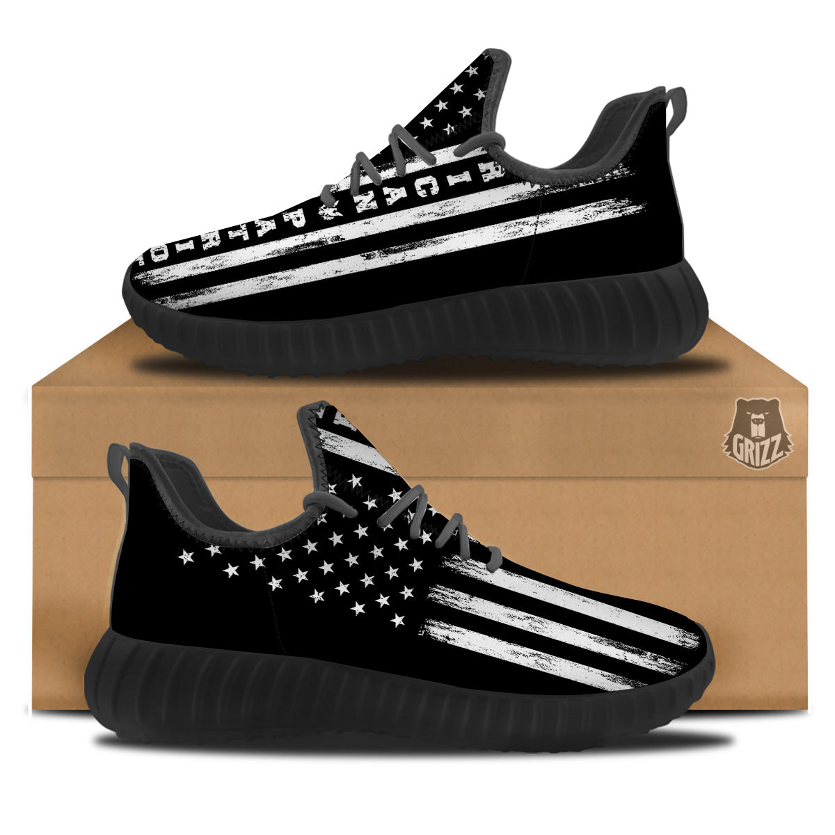 American Flag Grunge White And Black Print Black Walking Shoes-grizzshop