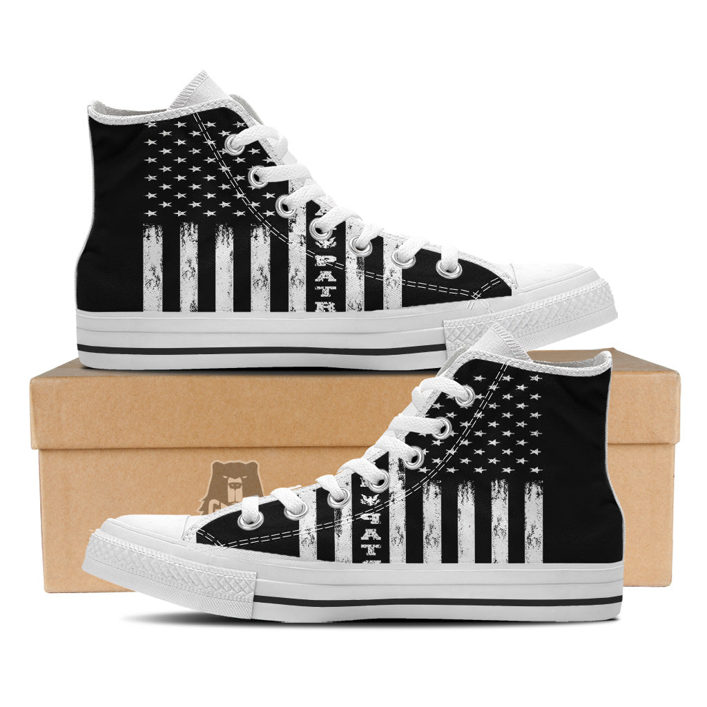 American Flag Grunge White And Black Print White High Top Shoes-grizzshop