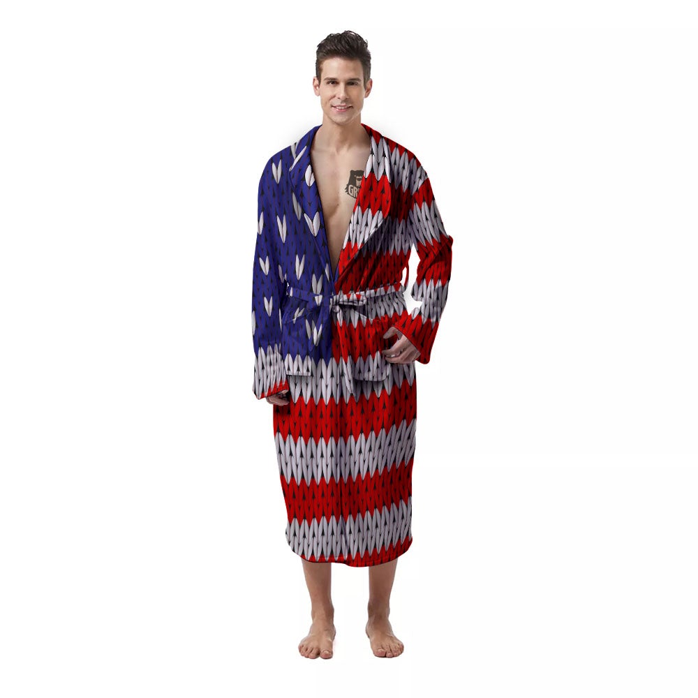 American Flag Knitted Print Men's Robe-grizzshop