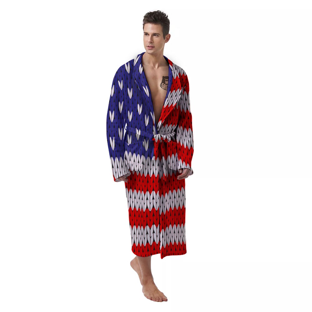 American Flag Knitted Print Men's Robe-grizzshop