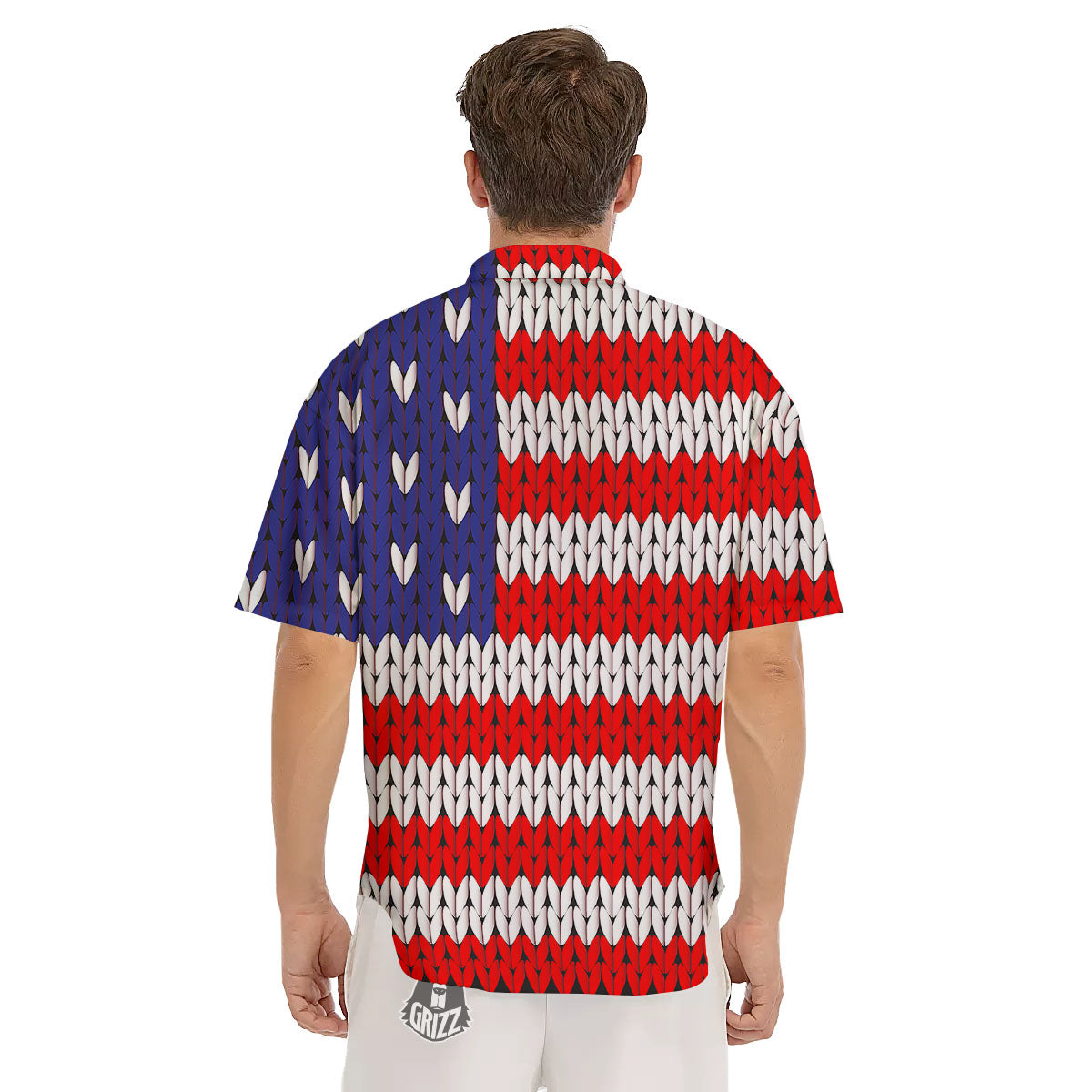 American Flag Knitted Print Men's Short Sleeve Shirts-grizzshop