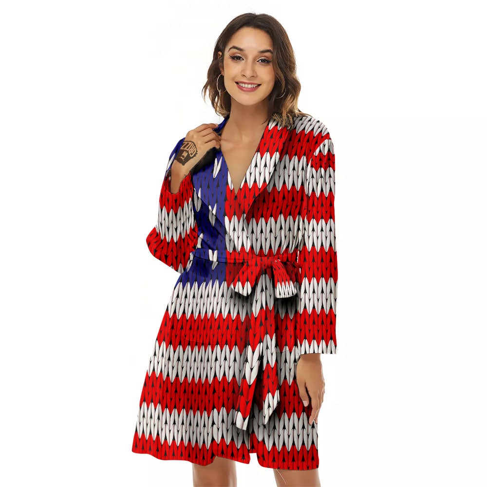 American Flag Knitted Print Women's Robe-grizzshop