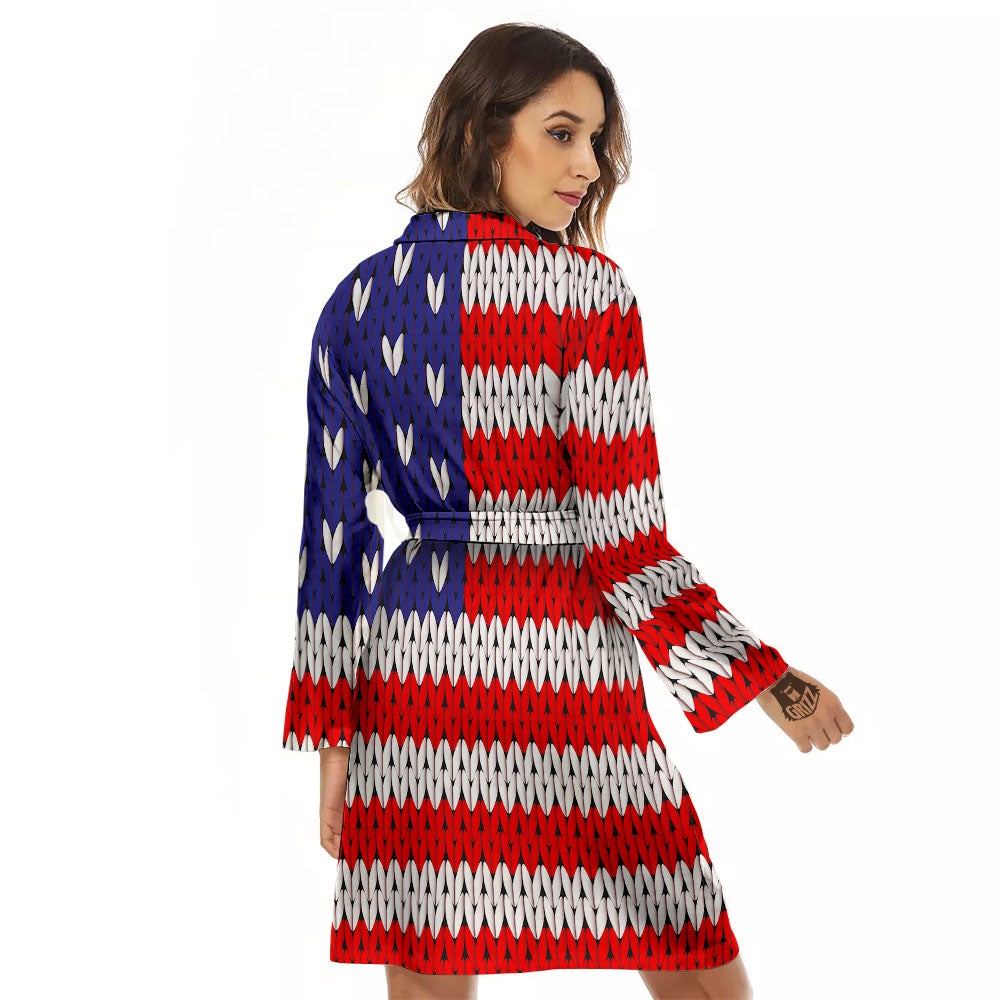 American Flag Knitted Print Women's Robe-grizzshop