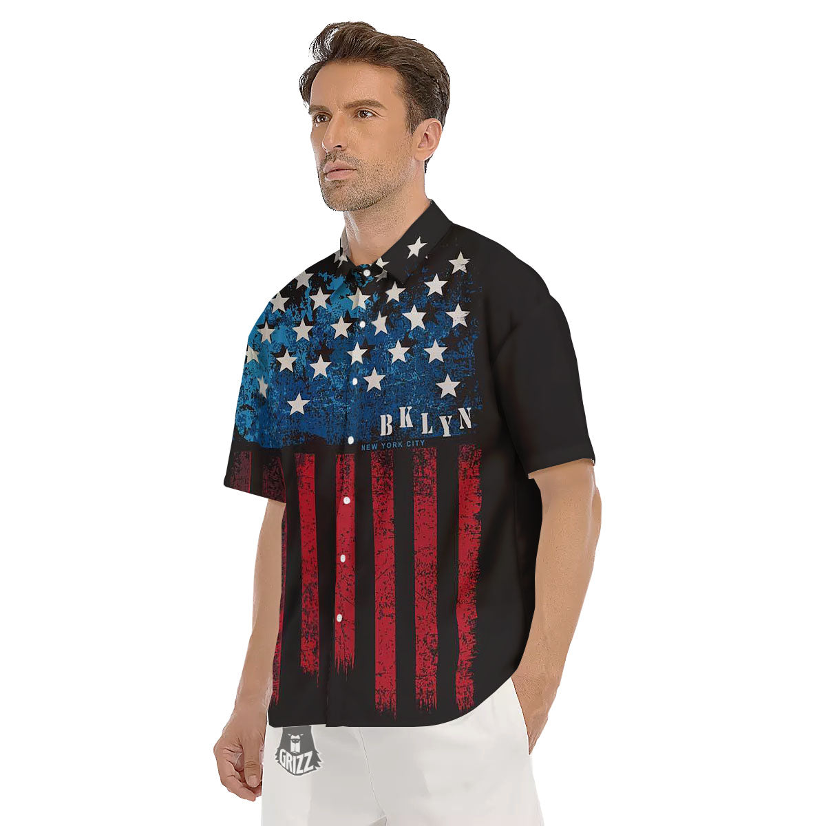 American Flag Vintage Print Men's Short Sleeve Shirts-grizzshop