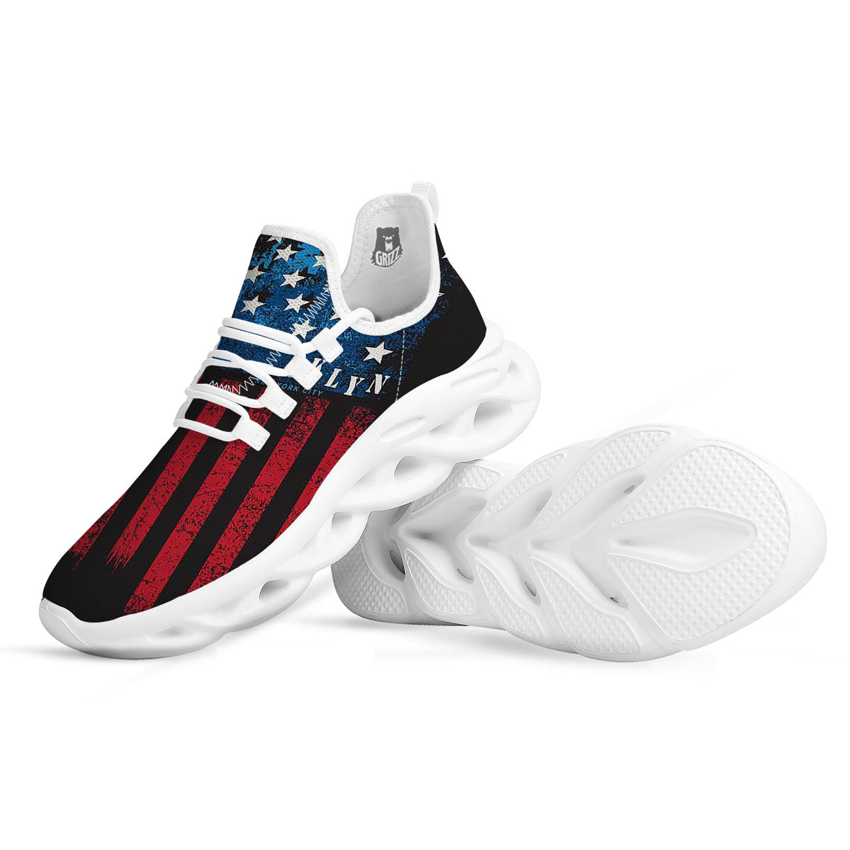 American Flag Vintage Print White Running Shoes-grizzshop