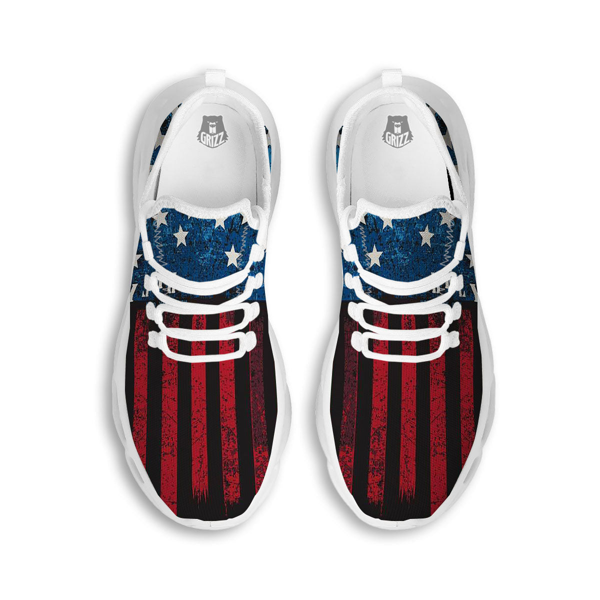 American Flag Vintage Print White Running Shoes-grizzshop