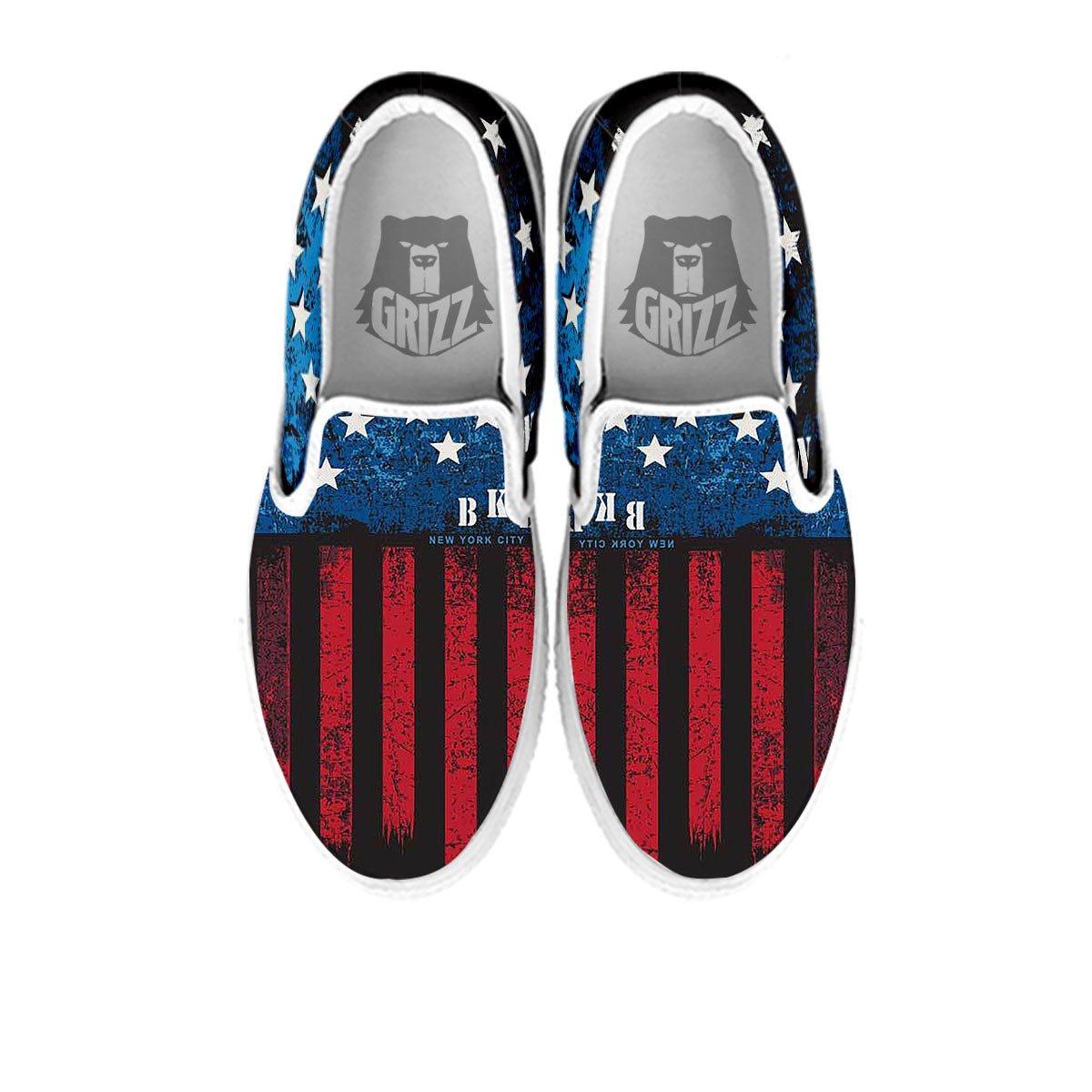 American Flag Vintage Print White Slip On Shoes-grizzshop