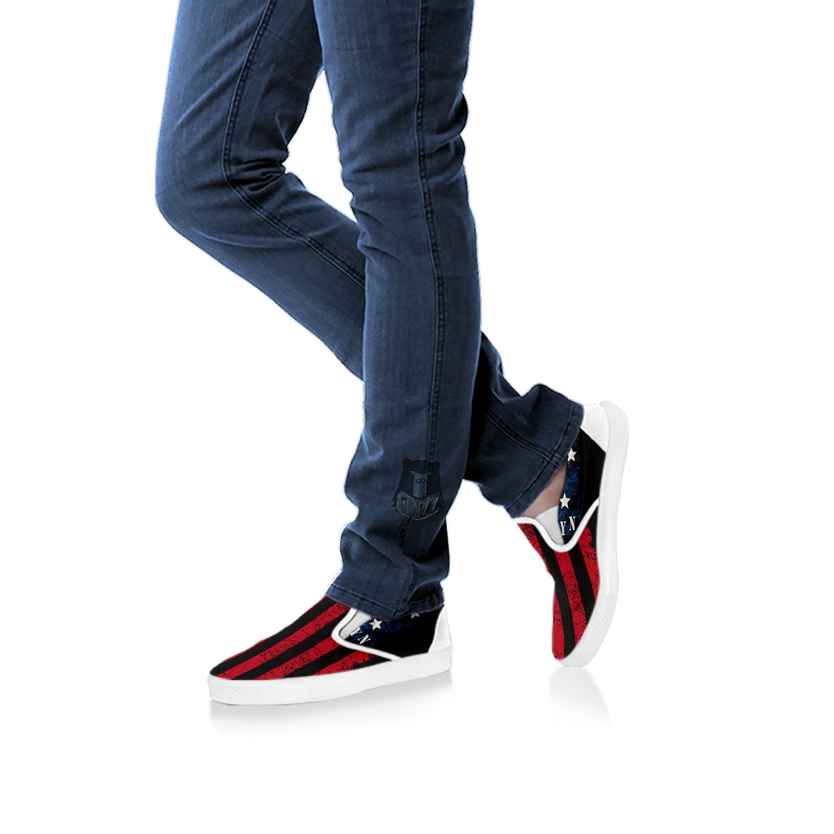 American Flag Vintage Print White Slip On Shoes-grizzshop