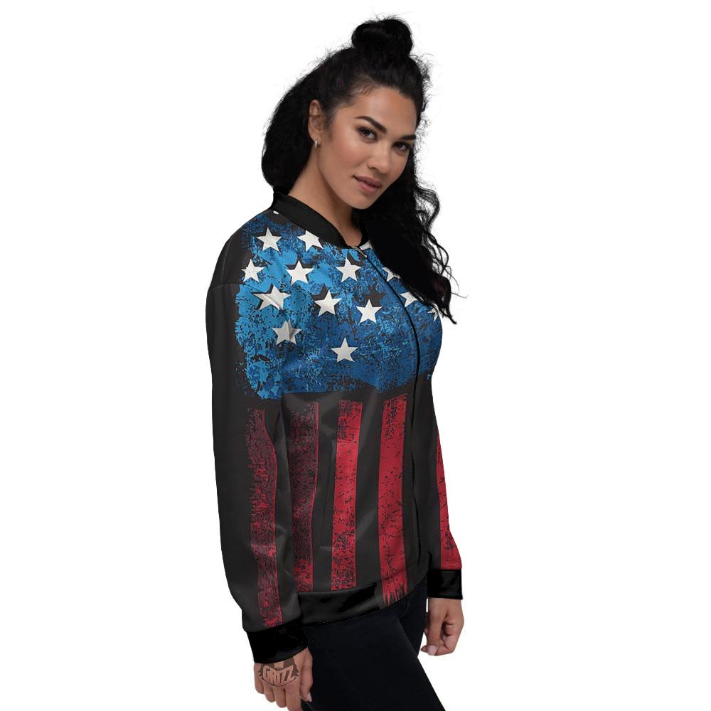 American Flag Vintage Print Women's Bomber Jacket-grizzshop