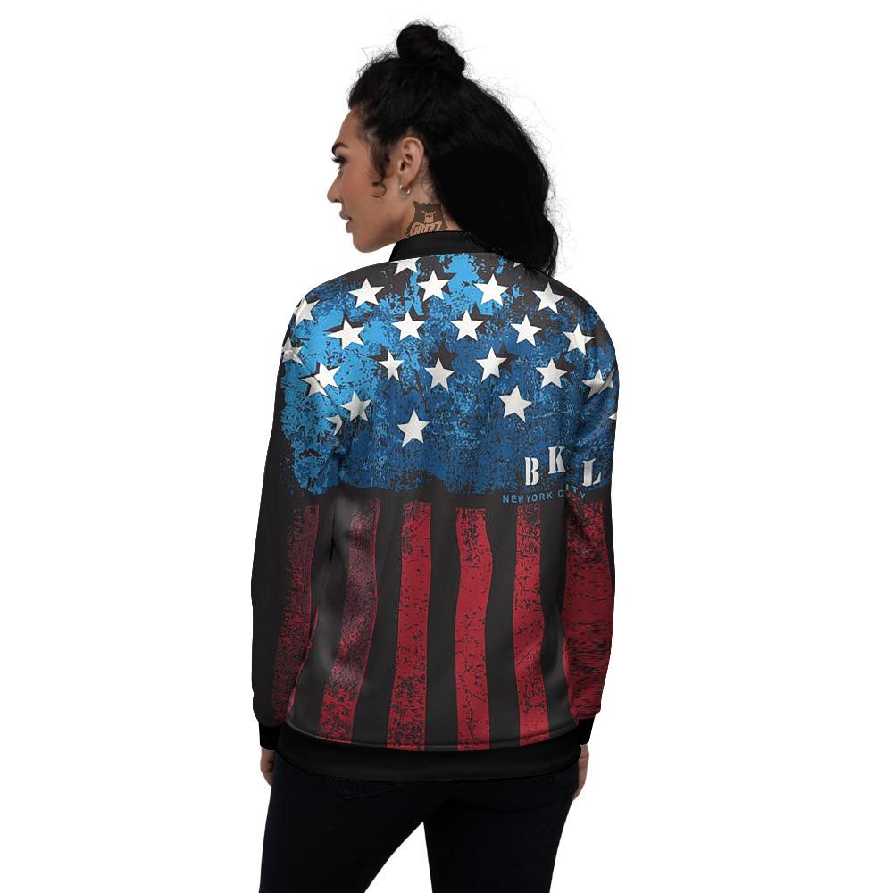 American Flag Vintage Print Women's Bomber Jacket-grizzshop