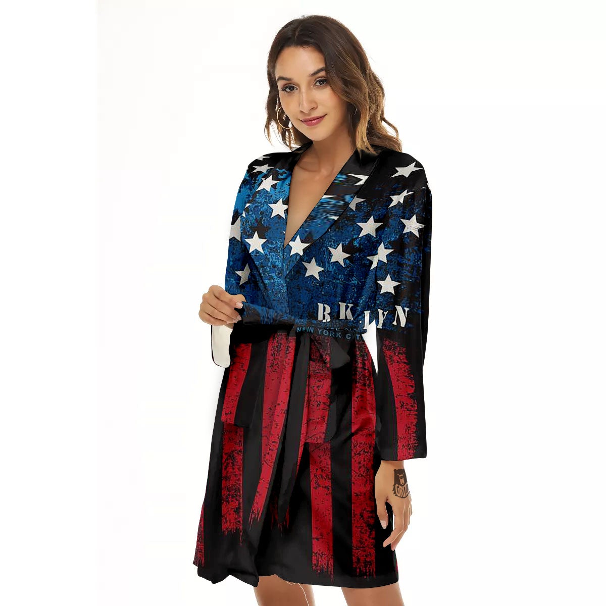American Flag Vintage Print Women's Robe-grizzshop