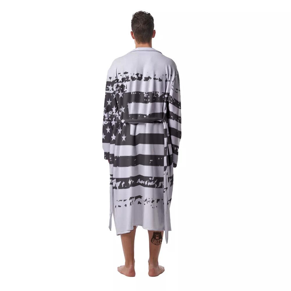 American Flag White And Black Print Men's Robe-grizzshop