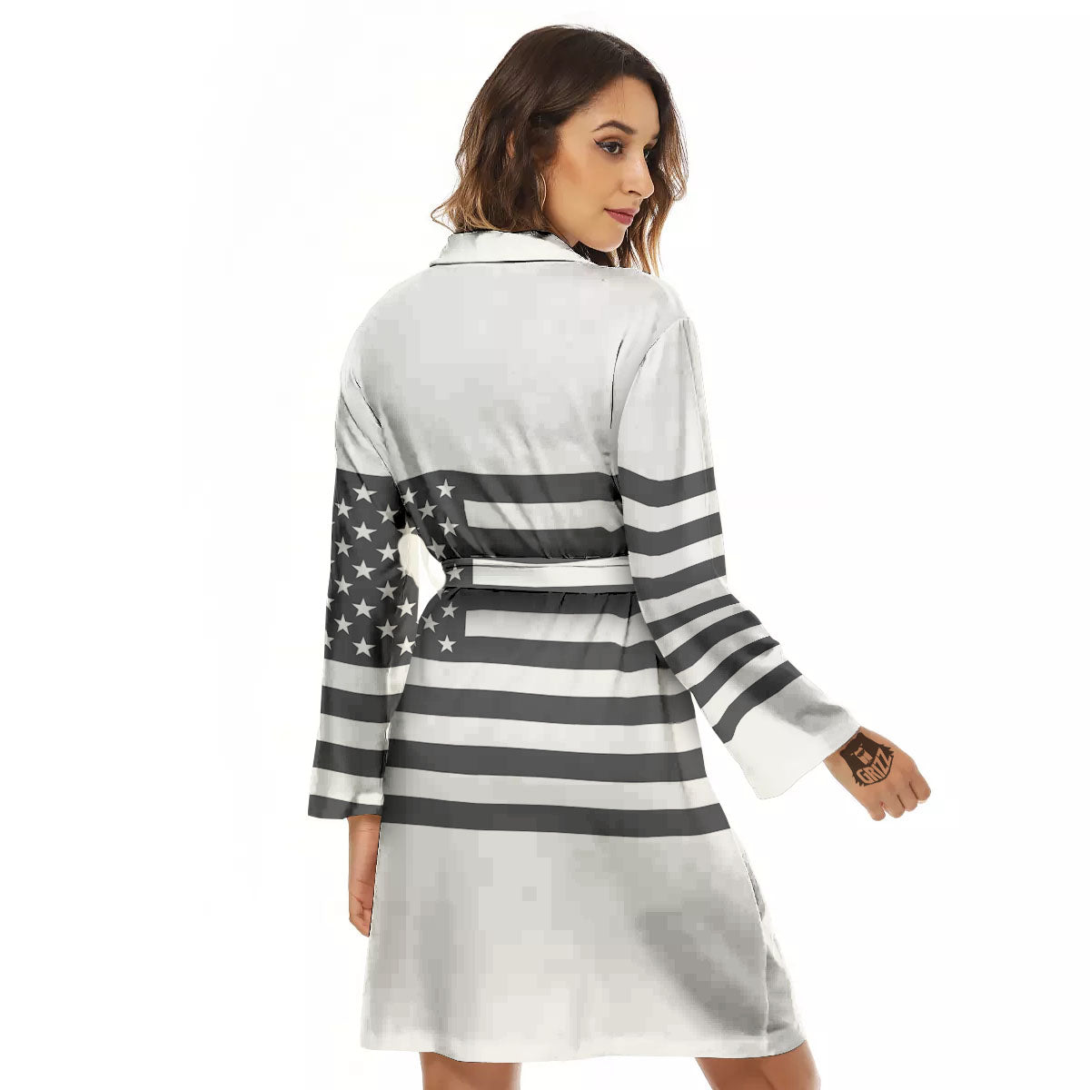 American Flag White And Grey Print Women's Robe-grizzshop