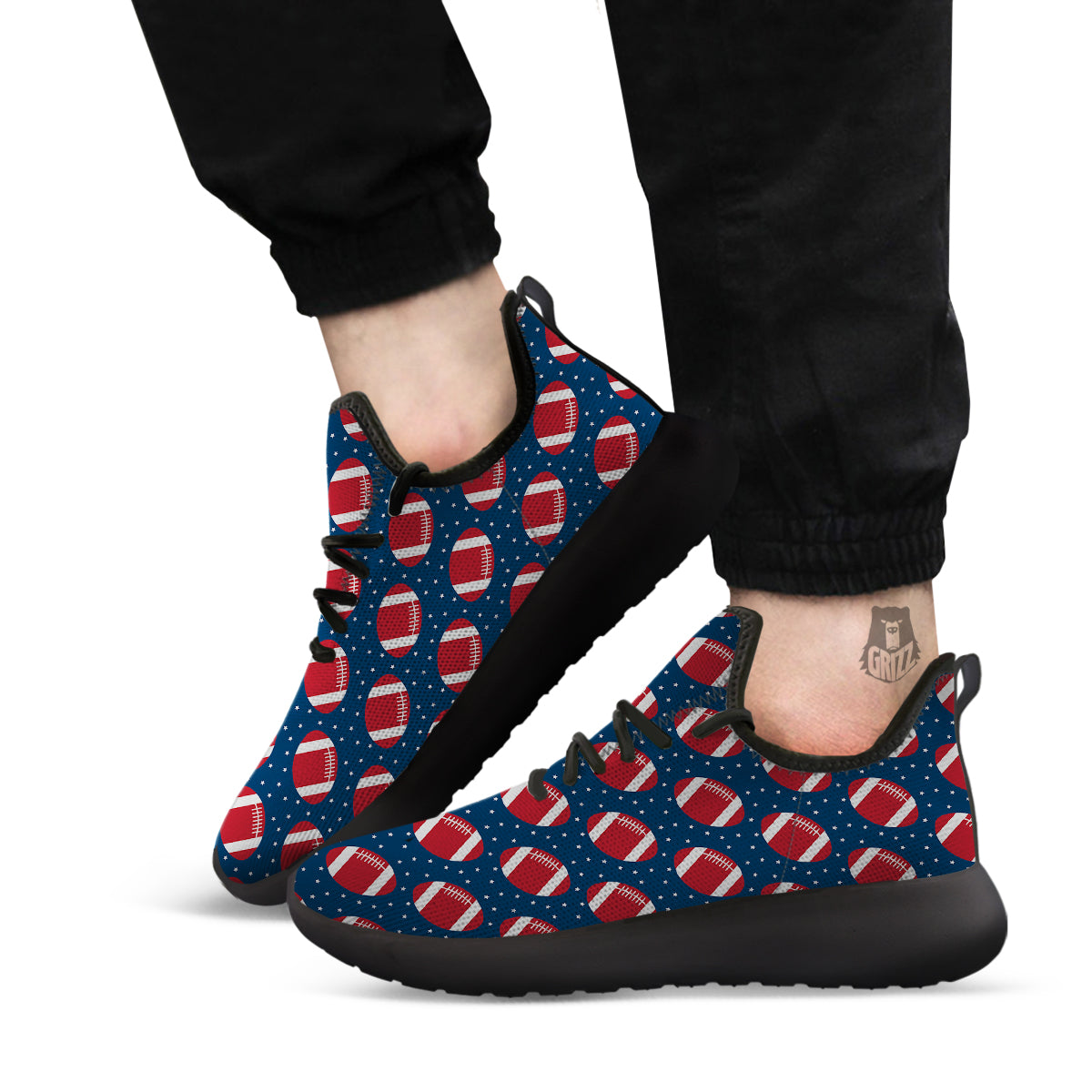American Football Ball Print Pattern Black Athletic Shoes-grizzshop