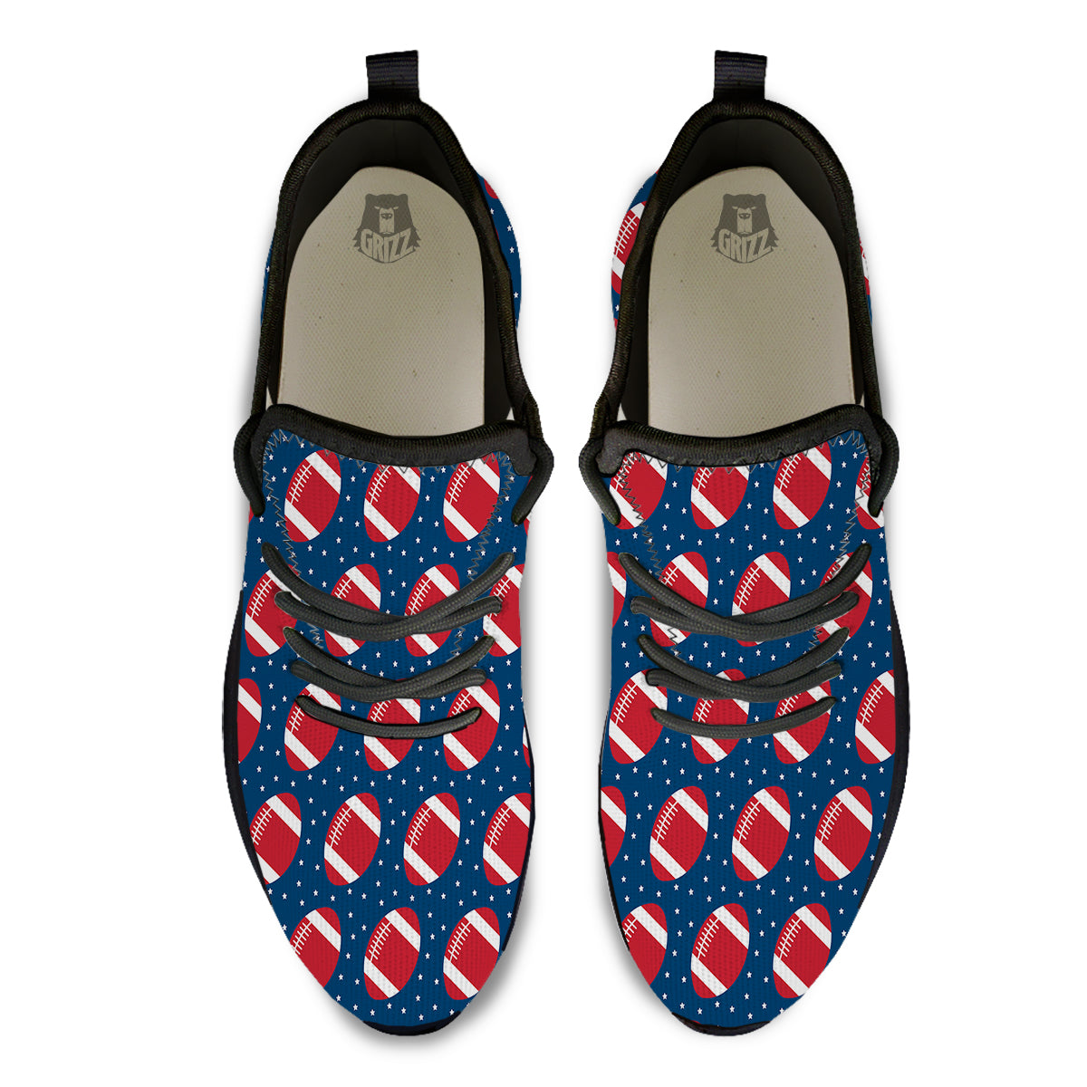 American Football Ball Print Pattern Black Athletic Shoes-grizzshop